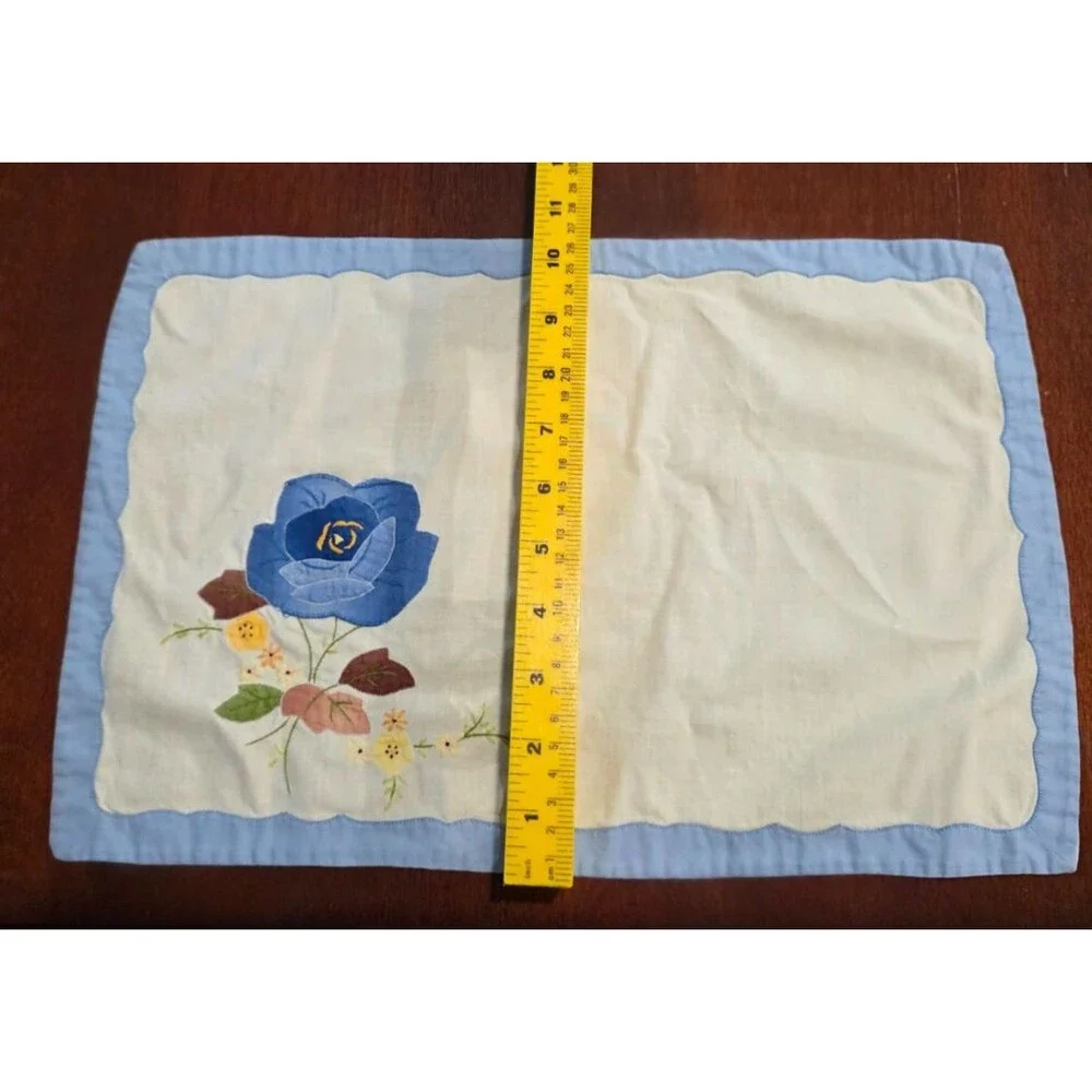 Vintage Floral Applique & Embroidered Placemats w/Napkins Set of 4